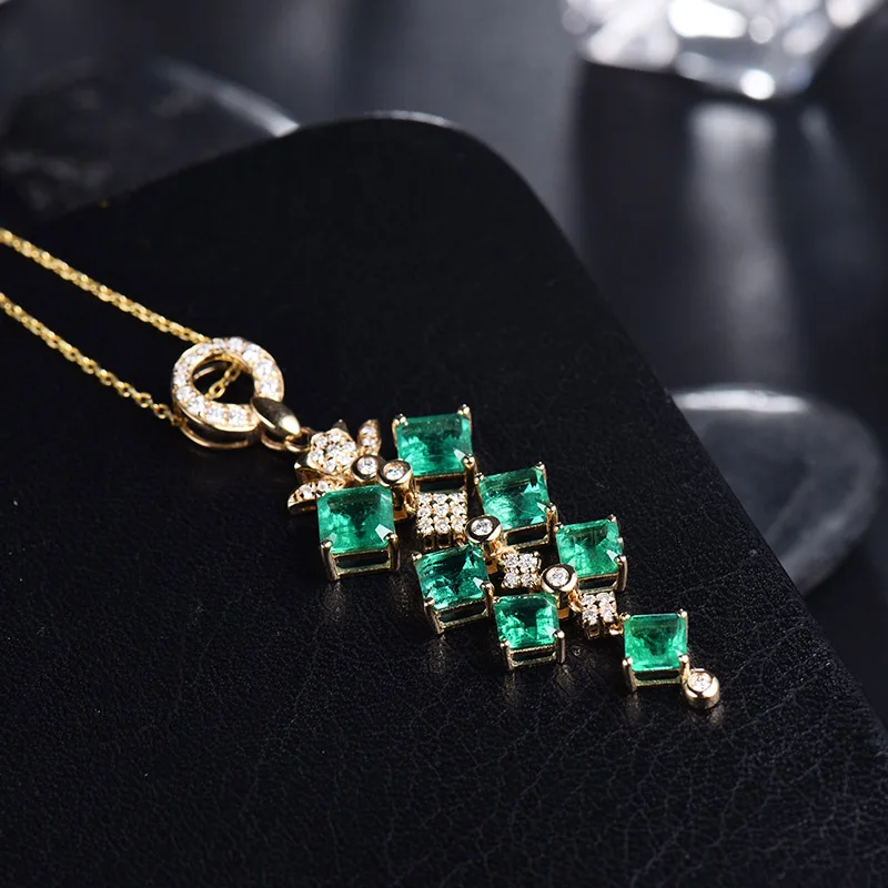 Женский кулон с изумрудами LANMI ожерелье из натурального золота 18 К натуральными