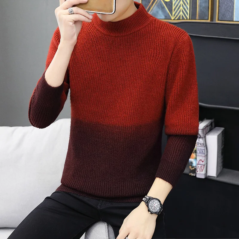 Осень-зима 2019 Мужская трикотажная одежда градиентный пуловер водолазка