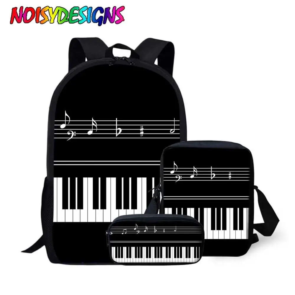 NOISYDESIGNS/черные школьные ранцы для мальчиков и девочек рюкзак фортепианной