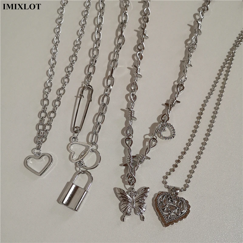 Чокер гранж 90-е сердце бабочка вишня ожерелья 2022 цепи цепь до ключицы серебряный