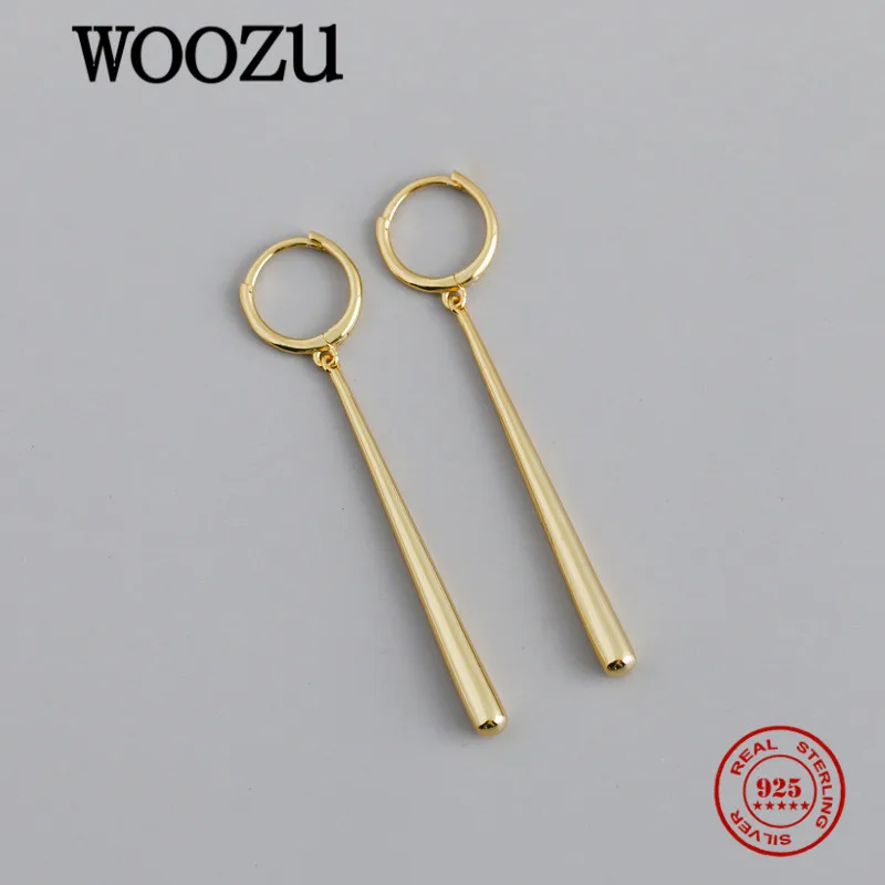 

WOOZU Genuine 925 Sterling Silver Punk Minimalist Long Geometric Drop Earrings for Women Bohemian European Style Jewelry Gift