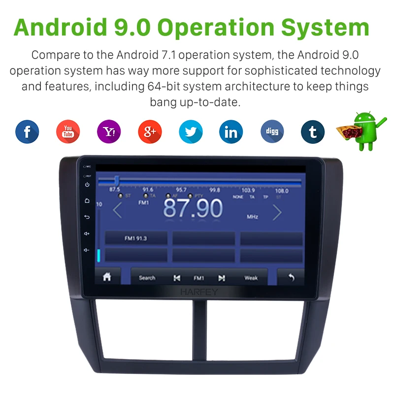 

Harfey 2 din Android 9.0 9" Car GPS Radio Quad-core car Multimedia Player For 2008 2009-2012 Subaru Forester Digital TV