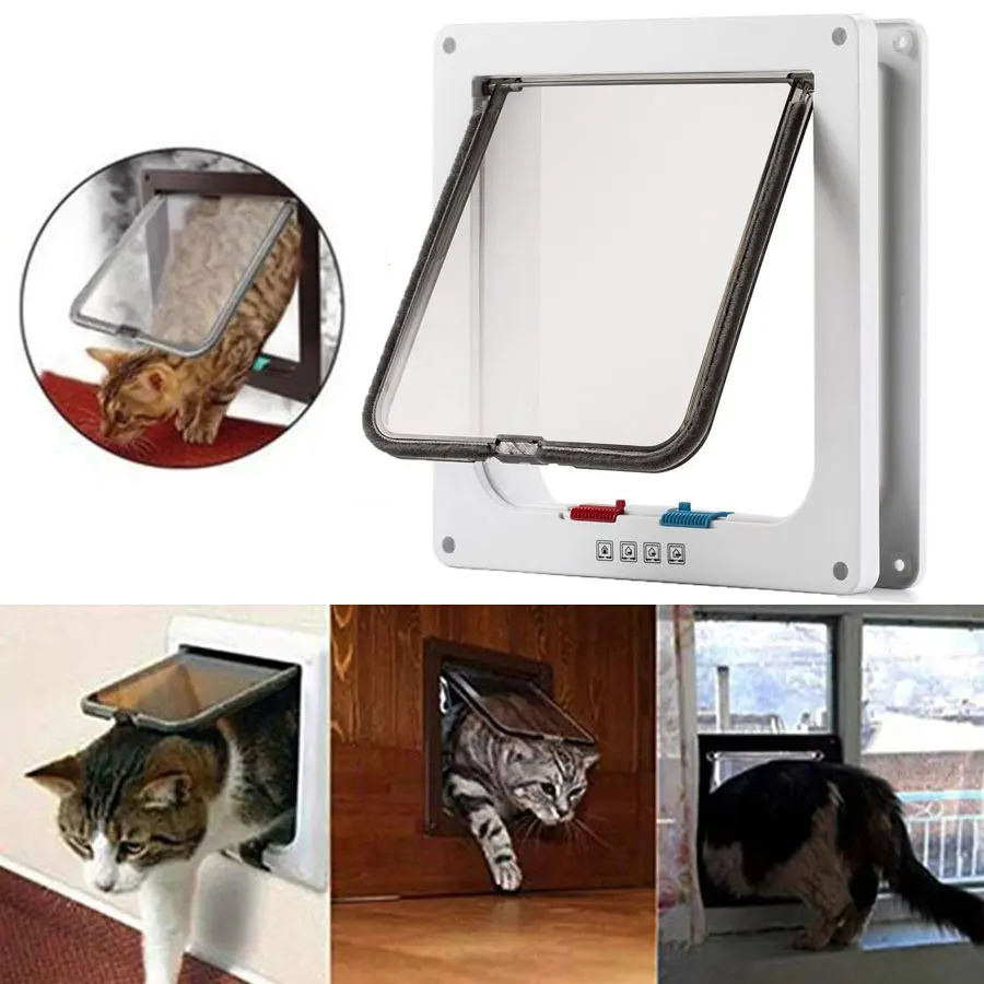 

Dog Cat Flap Door with 4 Way Lock Security Flap door for cat ABS Plastic indoor use pet door Small Kitten Gate Safe durable