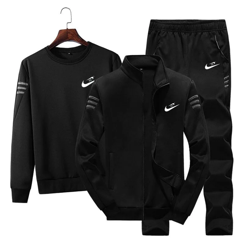 M-5XL Tracksuit Men 3PCS Spring Autumn Sport Suit Printed Jacket Coat+sweatshirt+pant Jogger Running Workout Outfit Set |