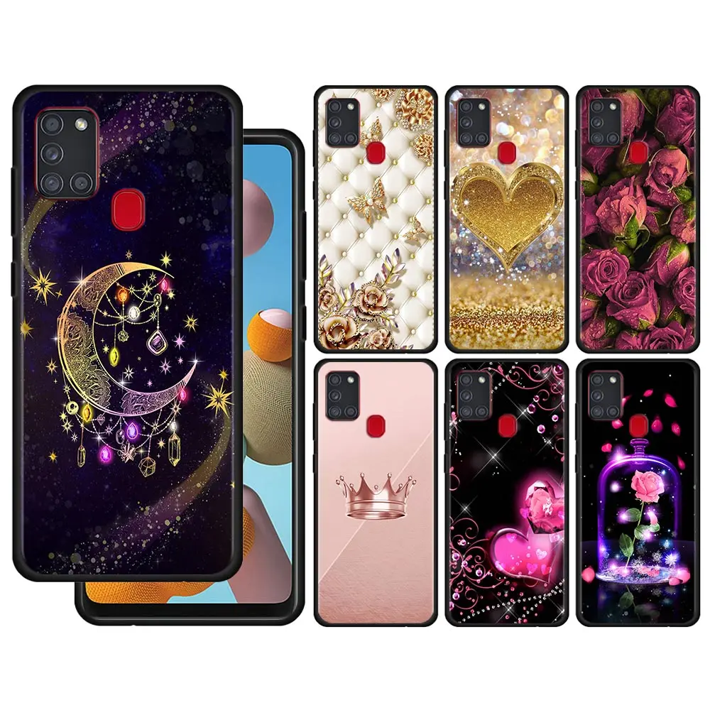 

Case For Samsung Galaxy A51 A22 A12 A21s A71 A31 A52 A32 A02s A11 A72 A41 A42 A01 A02 A21 Coque Red Rose And Diamond Butterfly