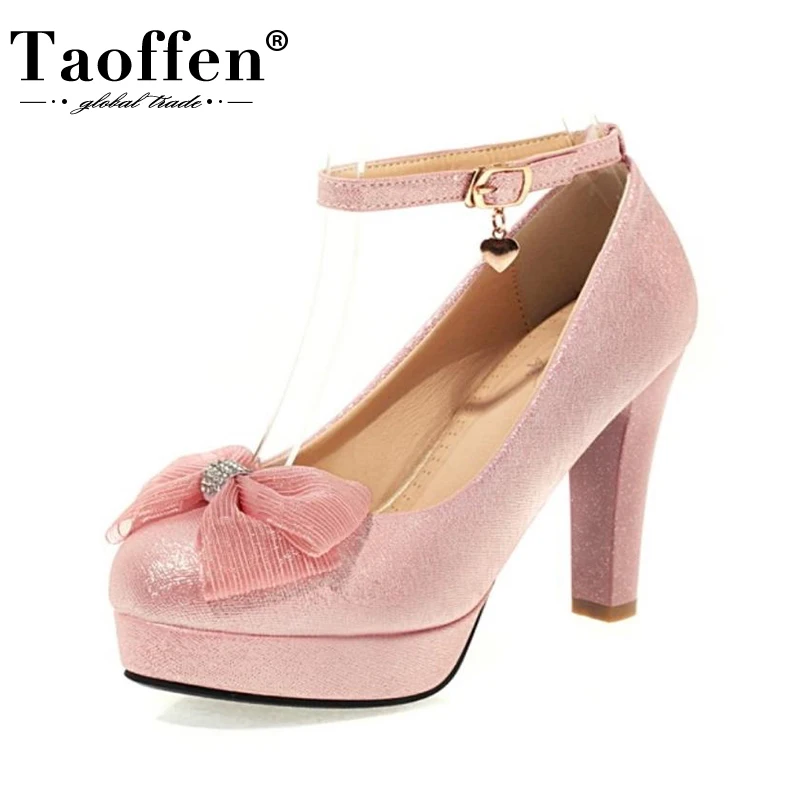 

Taoffen 2021 New Size 34-43 Women Pumps Bowknot Fashion Platform Buckle Strap High Heel Shoes Woman Party Office Lady Footwear