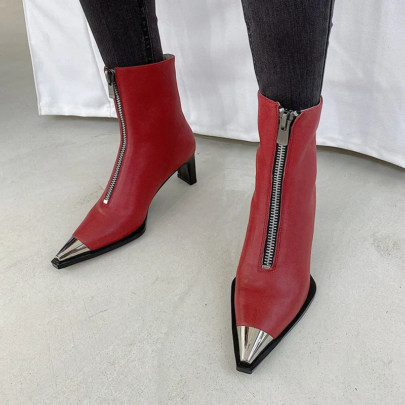 

ASUMER 2021 newest ankle boots women genuine leather shoes Metal decoration pointed toe zip fashion casual party shoes woman