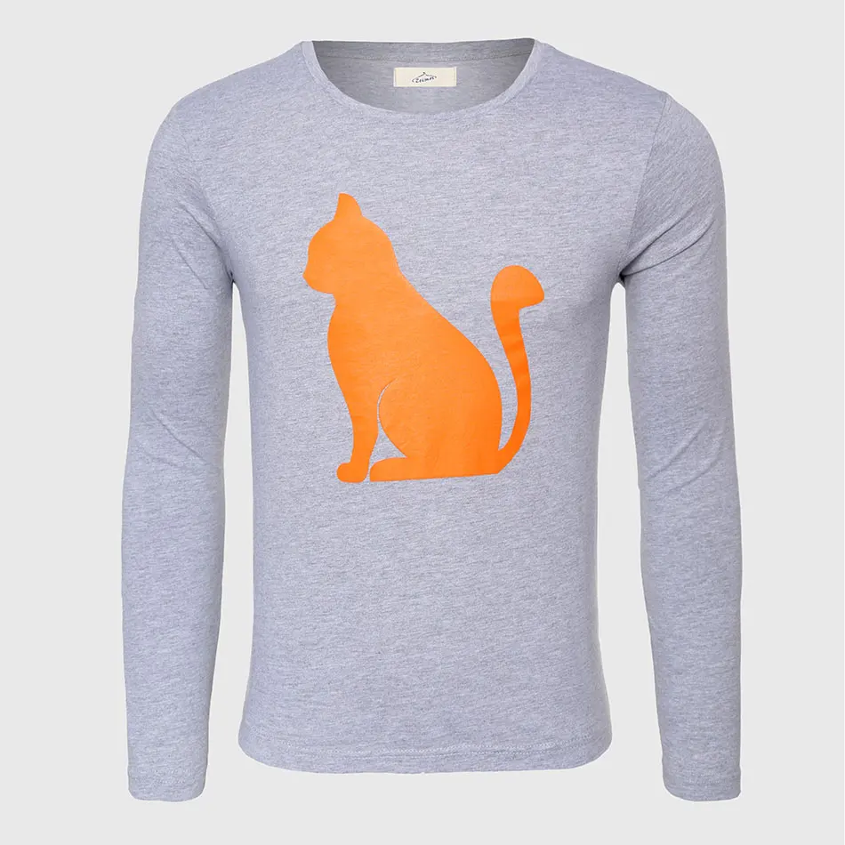 

Cat T-Shirt Men Long Sleeve Graphic Funny Slim Fit Print Top Tees Cat T Shirt Male Cotton Luxury O Neck White Black