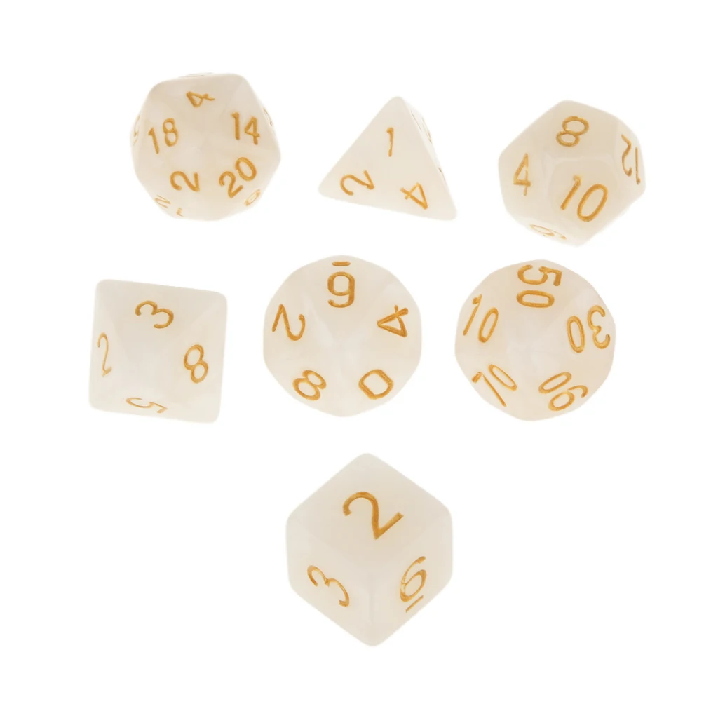 A-White 7 шт многогранные кости для подземелий и драконов DND Dados RPG MTG настольная игра D20 D12 D10 D8 D6 D4 набор разноцветных кубиков и кубиков - Цвет: A-White