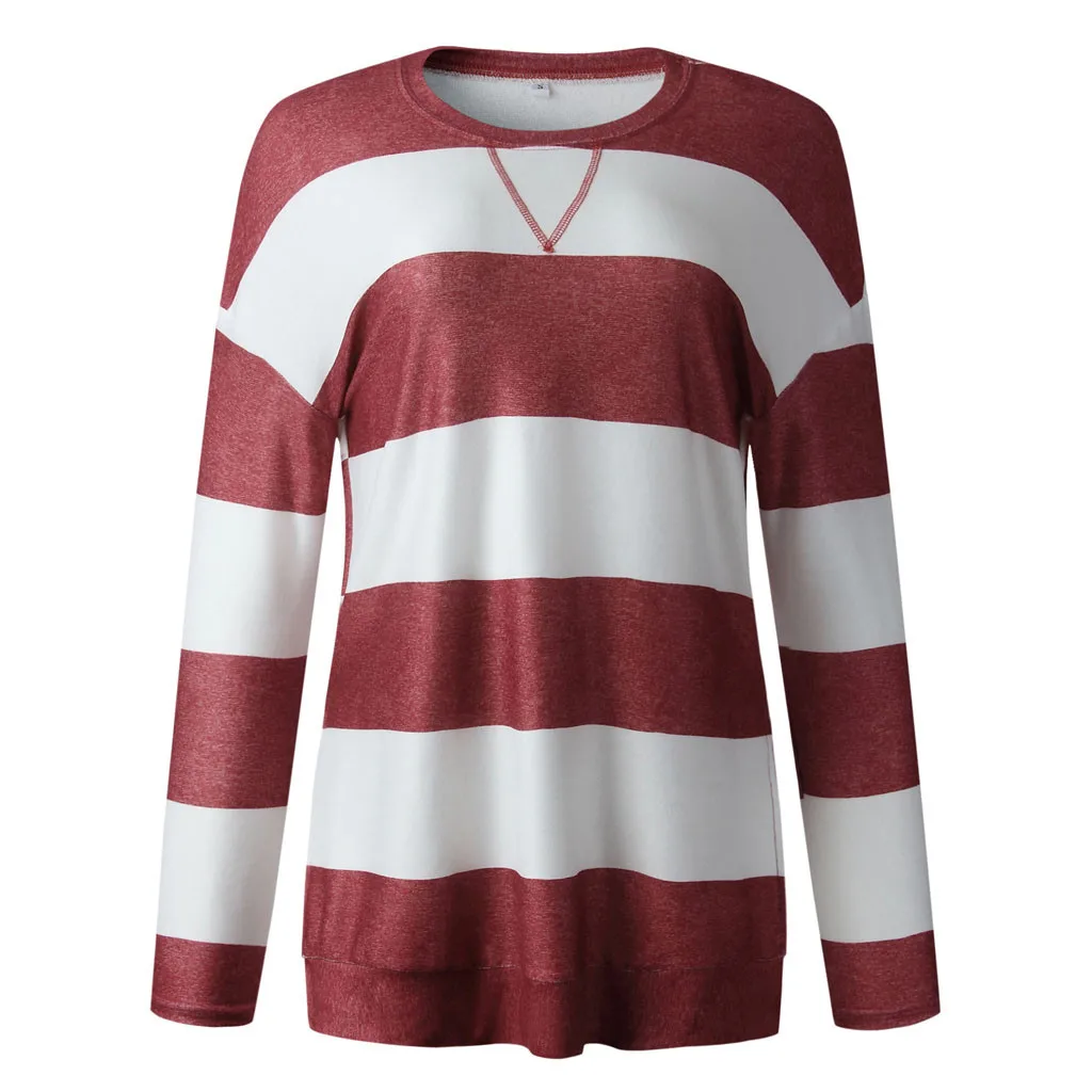 Женский свитшот полосатая рубашка с круглым вырезом Повседневная Блузка длинным