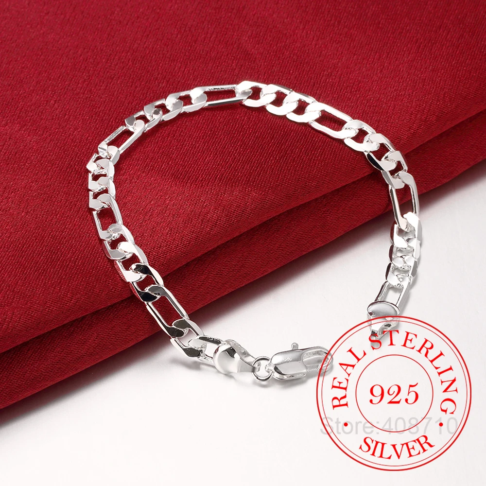 4MM 6MM 8MM Men's Bracelet Silver 925 Curb Cuban Link Hard Chain Bracelets For Women Pulseras Mujer Wholesale Jewelry Gift