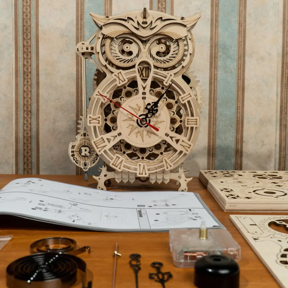 161pcs Creative DIY 3D Owl Clock Wooden Model Building Block Kits Assembly Toy Gift for Children Adult | Игрушки и хобби