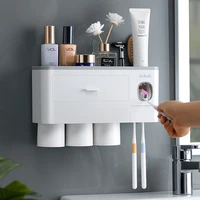bathroom accessories organizer set toothbrush holder automatic toothpaste dispenser holder toothbrush wall mount rack tools set