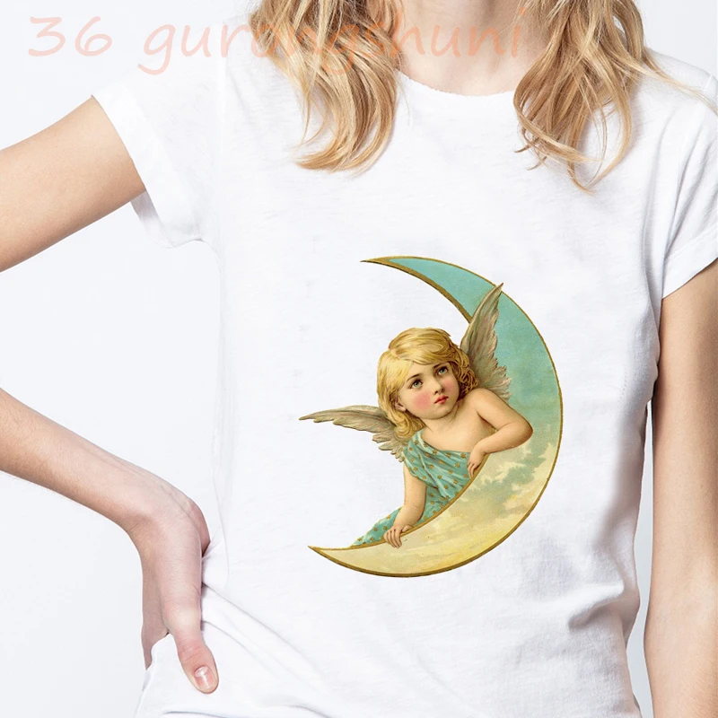 Женская Винтажная Футболка Moon angel летняя футболка с графическим принтом странные