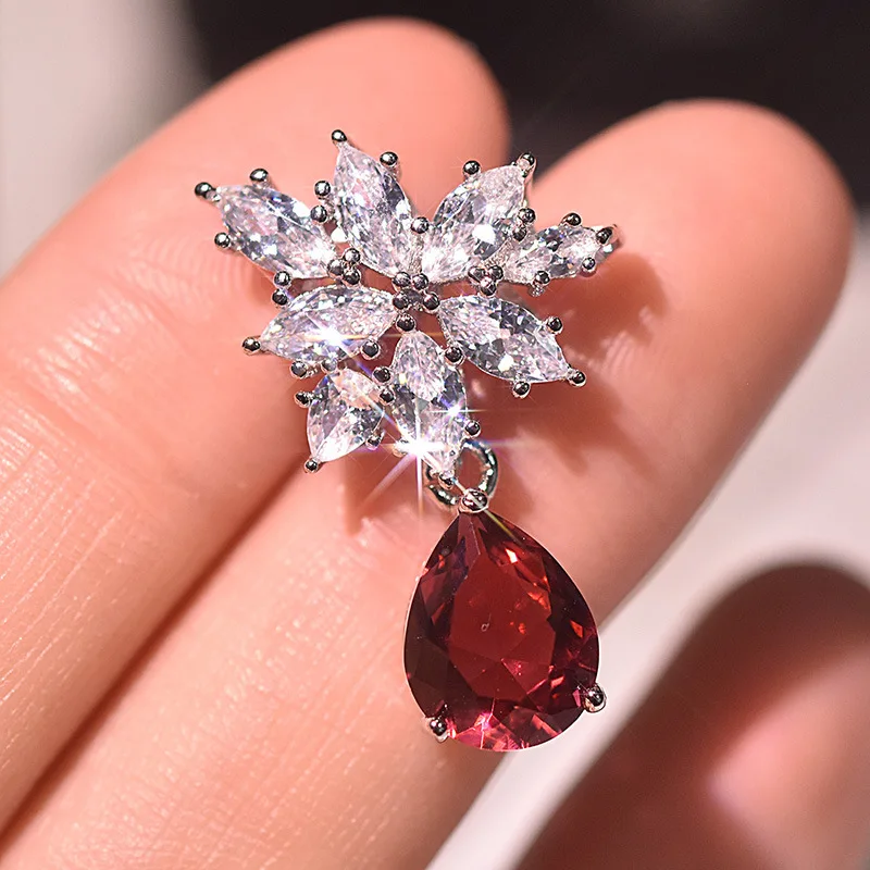 CINKILE New Korean Shiny Crystal Flower Petal Drop Earrings For Women Fashion Zircon Pendientes Jewelry Accessories | Украшения и