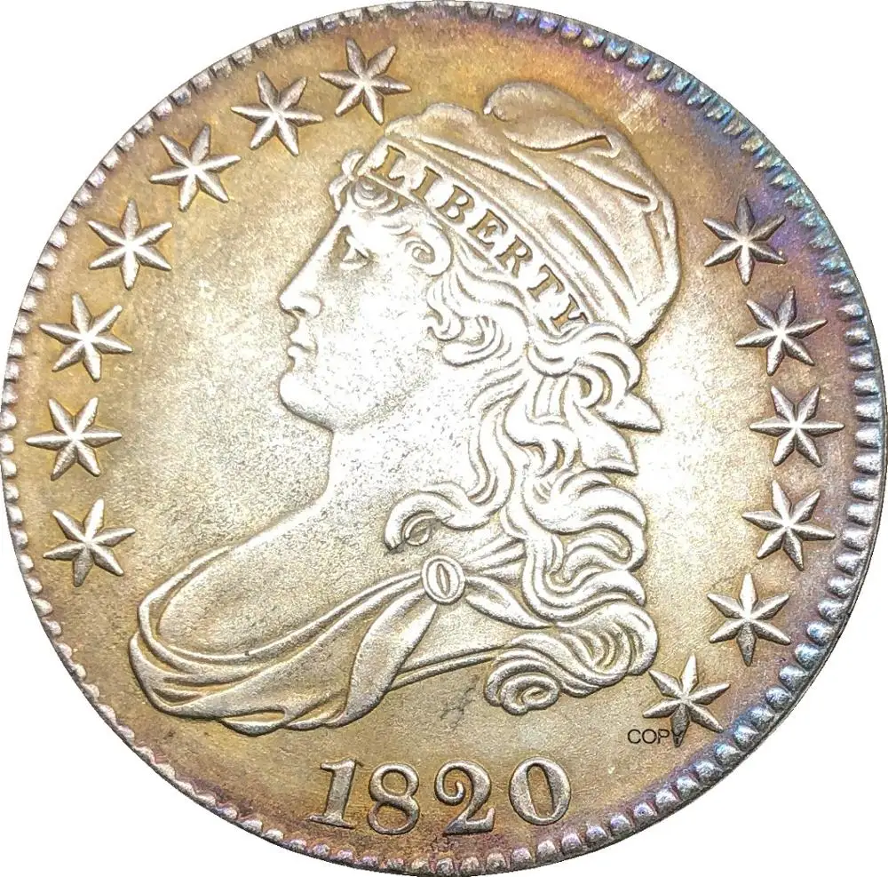 

50 долларов США, 1/2 доллара, обхват груди в виде Орла Свободы, половина доллара 1820, Посеребренная копия купроникеля, монета