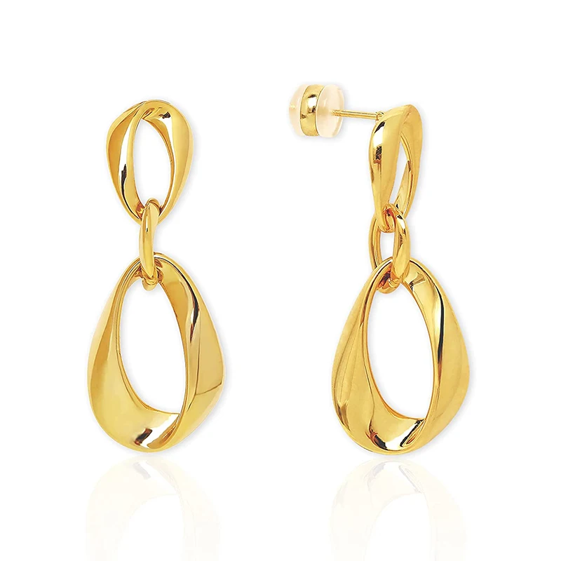 

18k Gold Chunky Drop Earrings For Women 925 Silver Needle Post Gold Twisted Chain Link Hoop Dangle Ear Stud Light Luxury Jewelry
