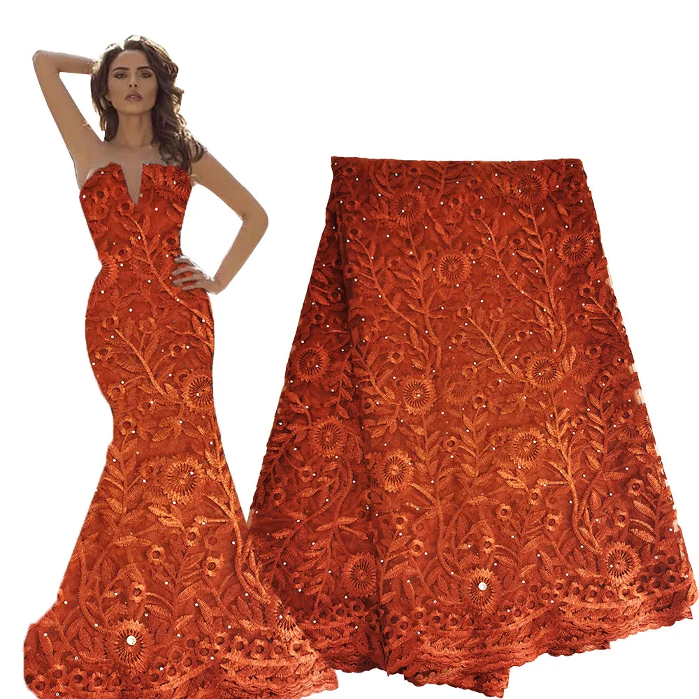Красная оранжевая нигерийская кружевная ткань высокого качества 2020 фотоблесток