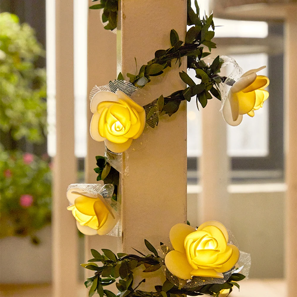 

Simulation Green Vine Rose Flower LED Fairy String Lights Garland Lights for Wedding Valentine Party Decoration