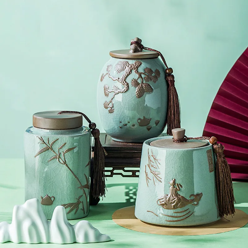 

Портативная керамическая чайная коробка, водонепроницаемый дорожный контейнер для чая с запахом и листьями, металлические кухонные принад...