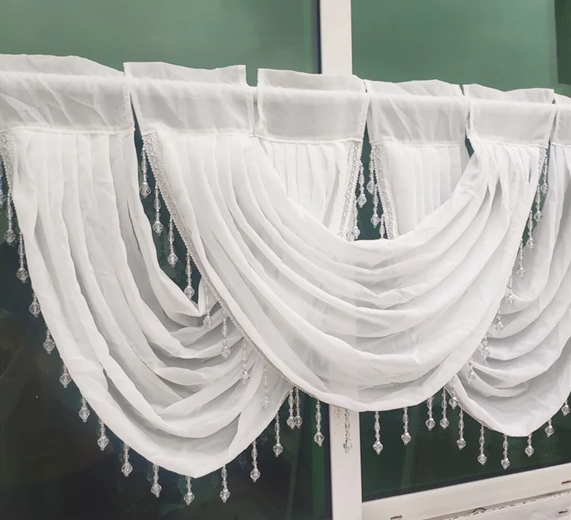 

Elegant white gauze curtain.Crystal tassels adorned the curtain.New drape water ripple curtain