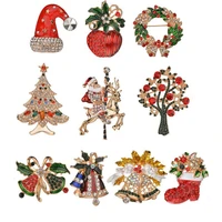 10 pcs gold charms mix unique christmas pendants brooches bell sock tree of life rhinestone brooch for women christmas jewelry