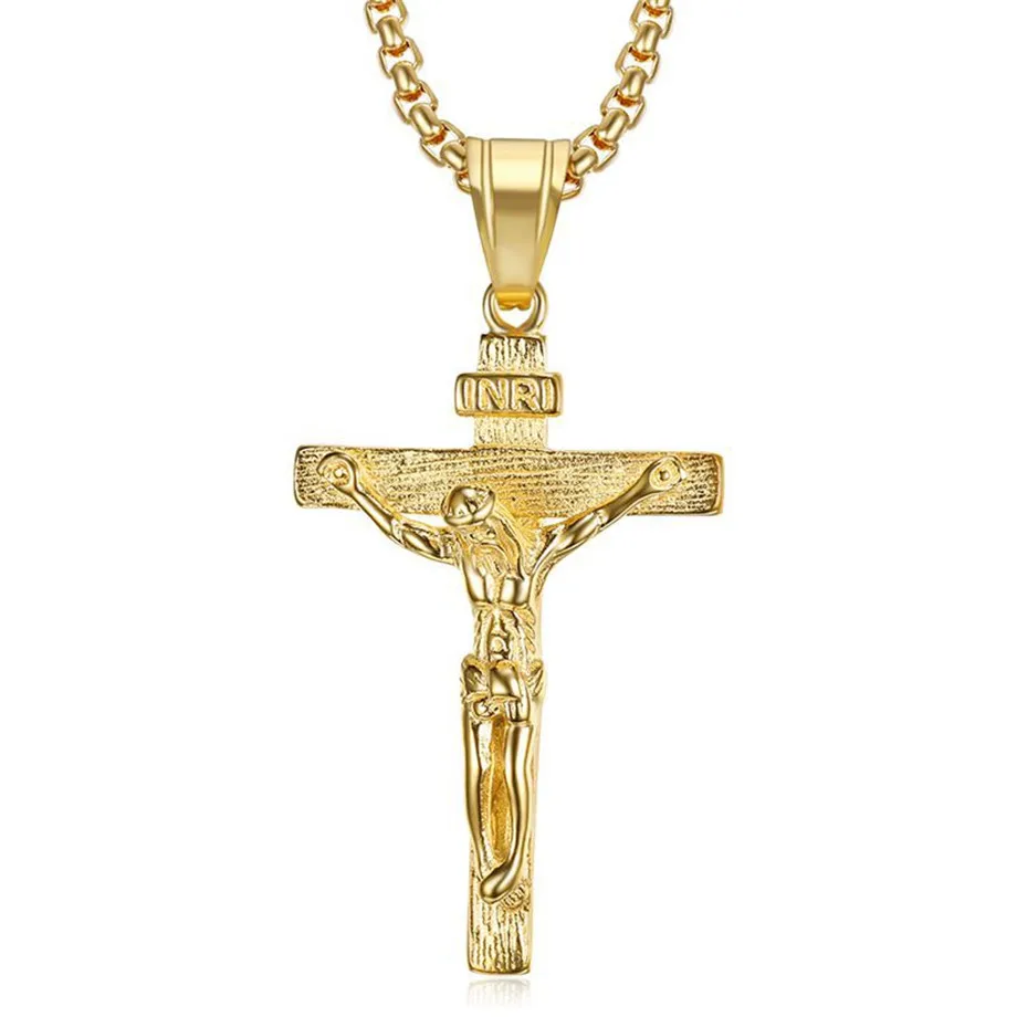 Религиозные INRI Крест Иисуса Христа Подвески мужской золотой Цвет