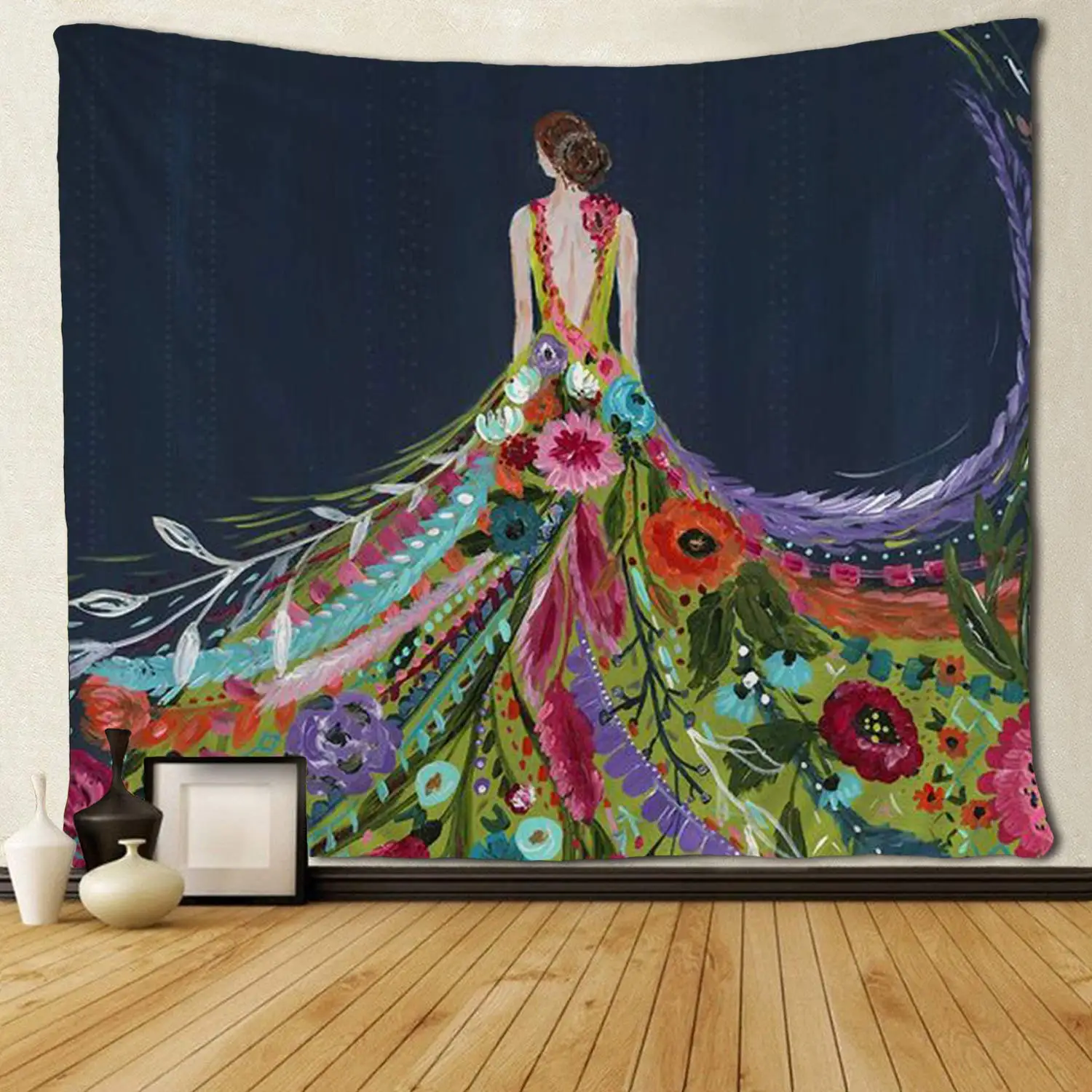 Custom Pretty Floral Girl Art Tapestries Unique Art Home Decorations