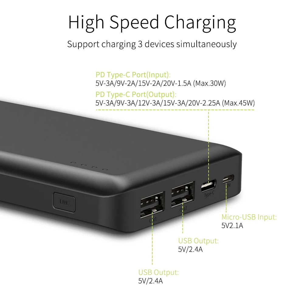 Портативное зарядное устройство ALLPOWERS 45 Вт 26800 мАч для iphone 11 MacBook Huawei Xiaomi Nintendo Switch и