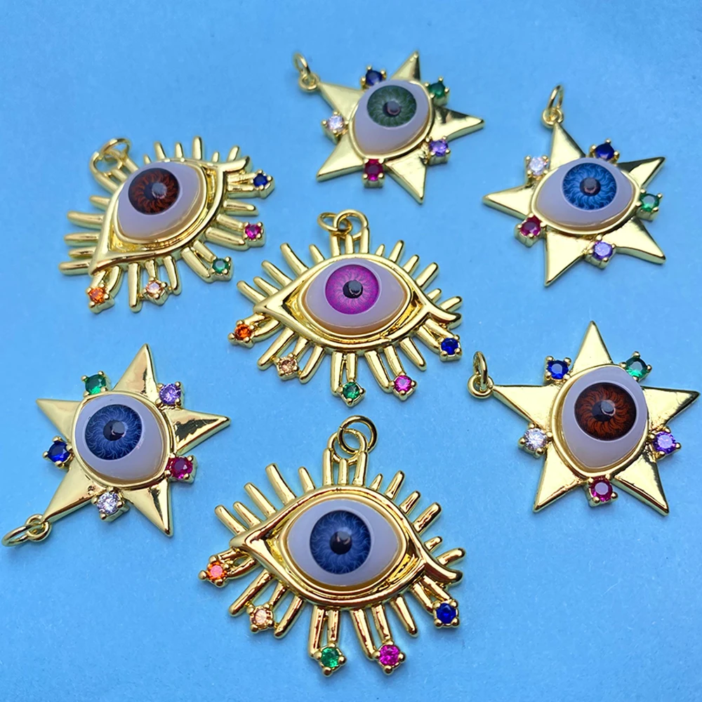 

Evil Blue Eye Tassel Pendant Copper Inlaid Zircon Gold Used for Earrings Necklace Phone Charms Accessories 2021