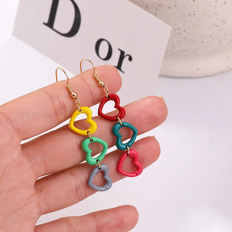 

HANGZHI 2021 NEW Simple girly candy color contrast design hollow alloy paint love earrings female earrings