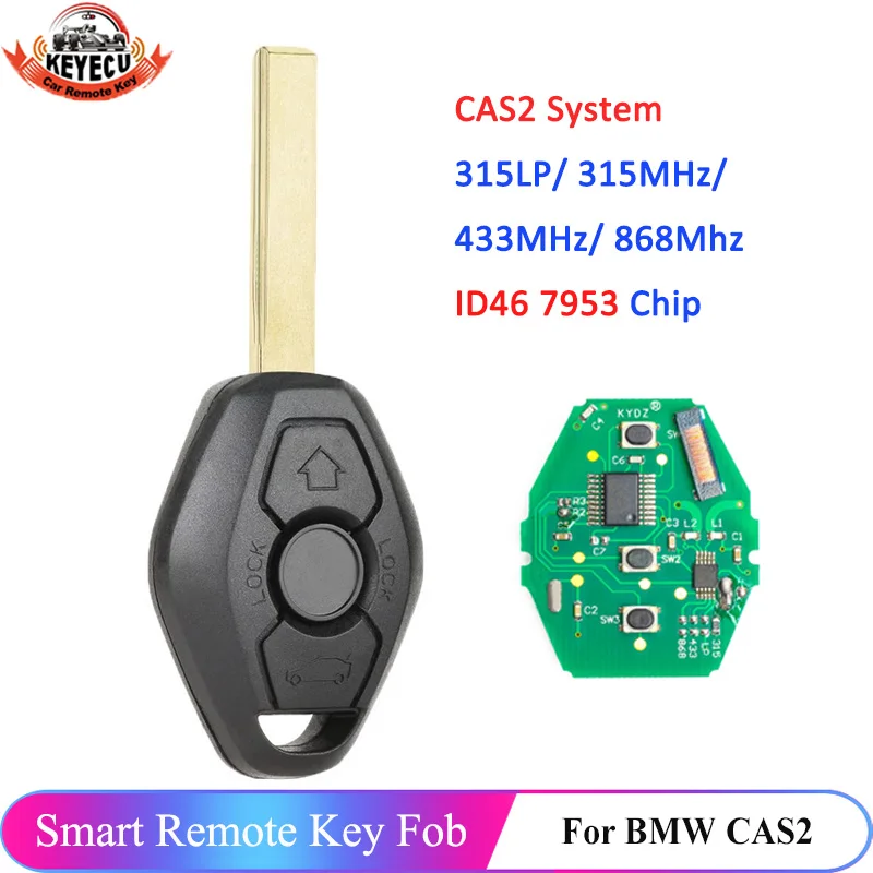 KEYECU CAS2 System Car Remote Key for BMW CAS2 5 Series E46 E60 E83 E53 E36 E38 315 433 868MHz 315LP ID46 Chip HU92 Blade