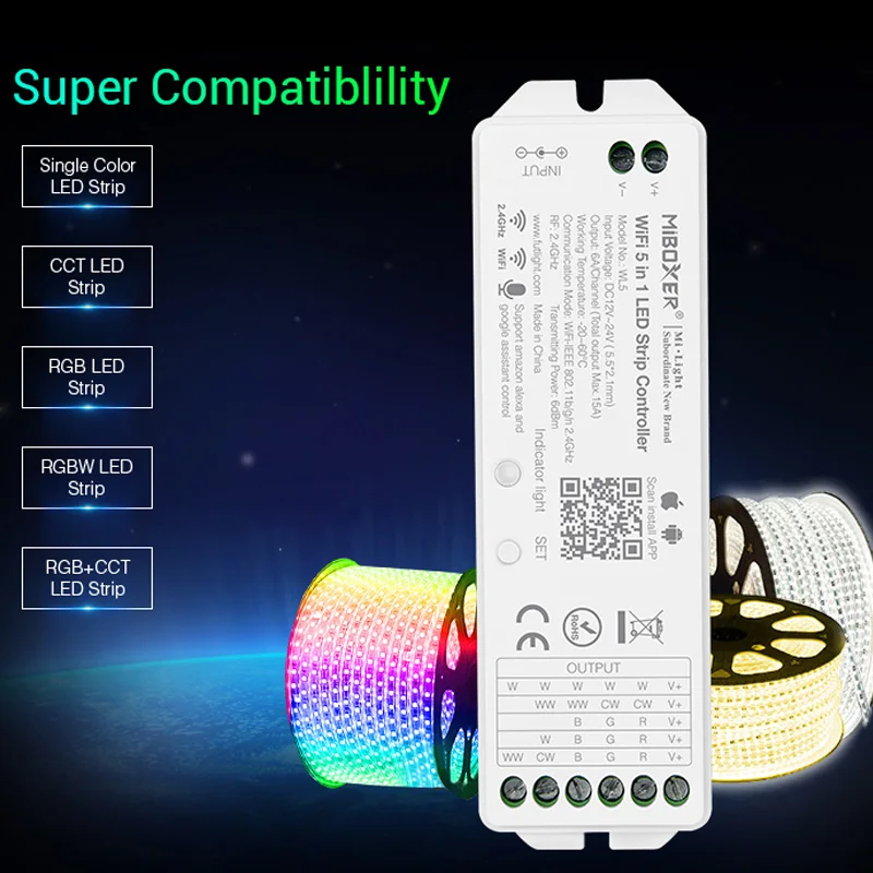 5 в 1 WiFi LED Smart Control ler 6A/Ch Для одноцветного RGB RGBW + CCT strip can Alexa/Google Assistant Voice/App