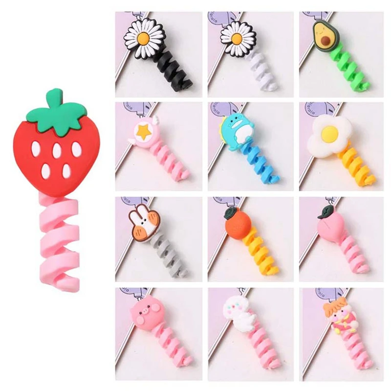 

20Pcs Cute Cartoon Spiral USB Cable Data Line Protector Cord Cover Silicone Decorate Smartphone Accessories