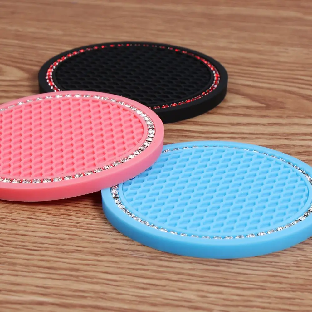 

Bling Car Coasters PVC Travel Auto Cup Holder Insert Coaster Anti Slip Crystal Vehicle Interior Accessories Cup Mats