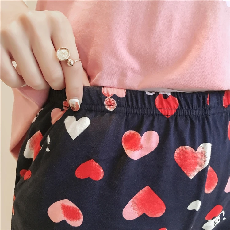 

New Women Pajamas Suit Sexy Home Sleepwear Shortless Sleeve Cute Pyjamas with Chest Pad Girl Short Pajamas Pant