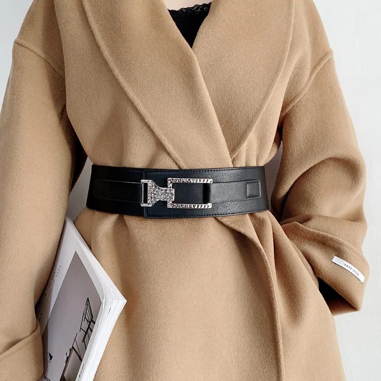 

Wide Cow Leather Belt Ladies Simple Versatile Elastic Decoration Girdle Suit Skirt Coat Corset Waistband Outside Decorative gg