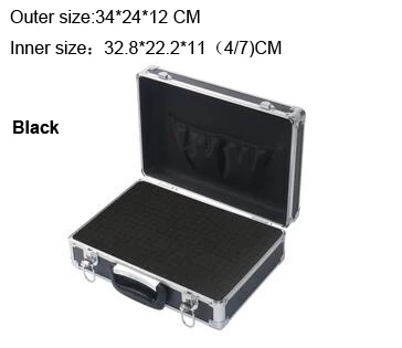 3424 Black with foam 34x24x12 см алюминиевый ящик для инструментов переносной прибор ящик для хранения с губчатым подкладом портативный ударопрочный ящик - Цвет: 3424 Black with foam