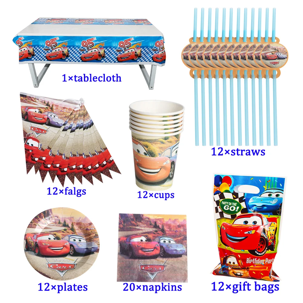 

Disney Lightning McQueen Cars Paper Plates Cups Party Supplies Disposable Tableware Set Birthday Decor Kids Like's Gifts 81Pcs