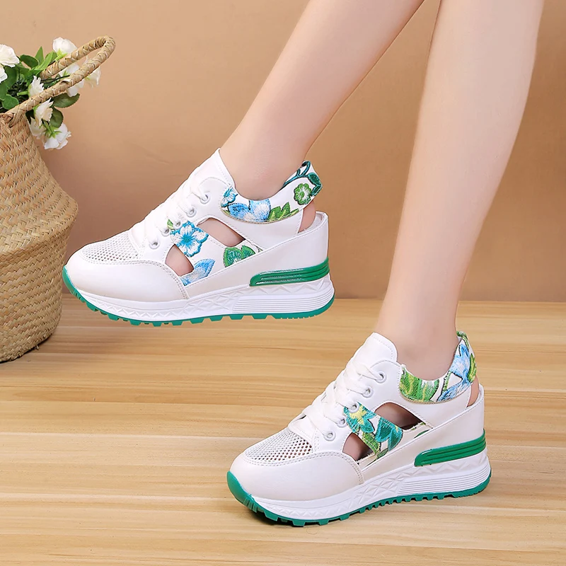 

Женские кроссовки с вырезами на платформе, повседневная обувь на танкетке, на высоком каблуке, летний сезон