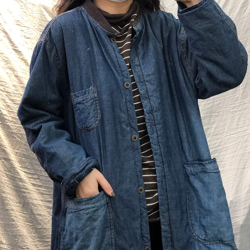 Женская джинсовая куртка свободного покроя длинная винтажная из денима с