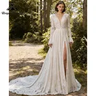 Женское свадебное платье It's yiiya, белое кружевное платье в богемном стиле с длинными рукавами, разрезом, открытой спиной и шлейфом на лето 2022