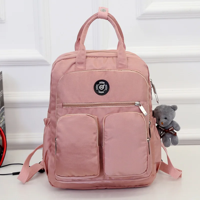 Pink LITTHING женский водонепроницаемый элегантный Мягкий тканевый Рюкзак Нейлоновый мягкий дорожный с молнией ручка твердая многокарманная сумка mochila feminina - Цвет: Pink