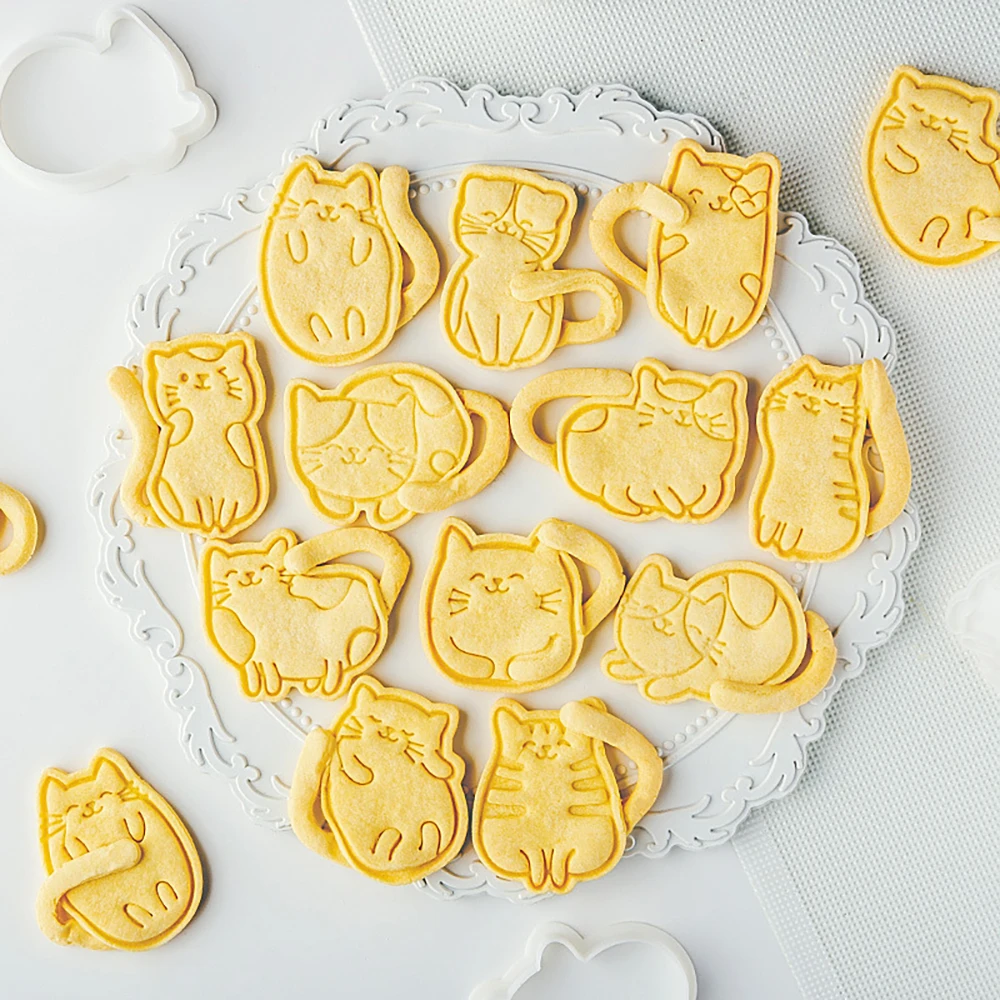 

Cute Cat Cookie Plunger Cutters Fondant Cake Mold Biscuit Sugarcraft Cake Decorating Tools