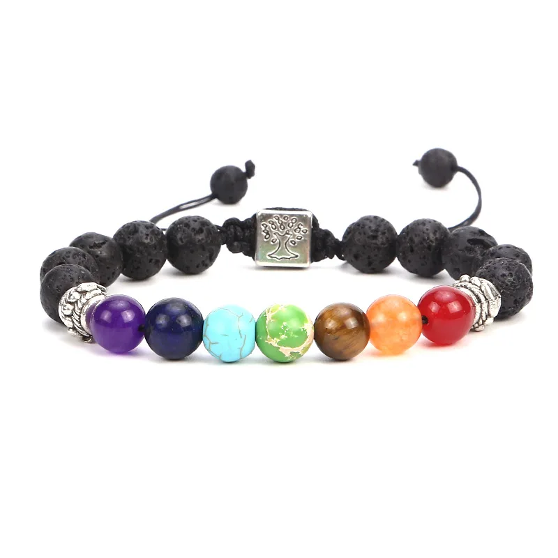 

7 Chakra Natural Stone Handmade Braided Lava Bracelets Men Women Adjustable Energy Colorful Beaded Bracelet