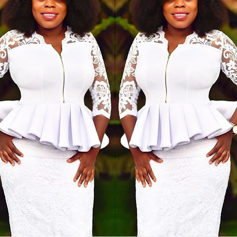 

African White Dress With Lace Falbala High Waist Bodycon Zipper Elegant For Evening Night Party Fahsion Vestidos Dresses Midi