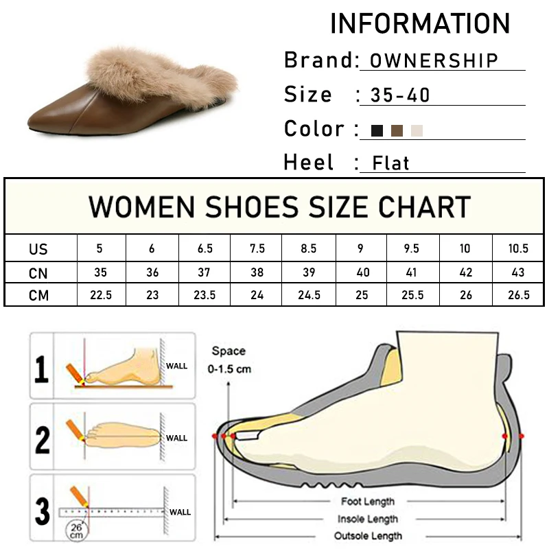 

Women Furry Slippers Autumn 2020 Fashion Pointed Toe Mules For Woman Ladies Warm Fur Casual Flats Women's Shoes Female Footwear