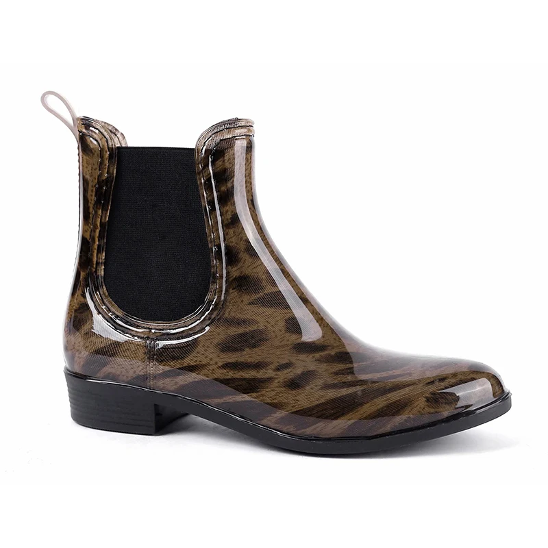 Leopard MaxMuxun/женские резиновые ботильоны; непромокаемые сапоги с Черной Бахромой; повседневные Зимние ботиночки; Женская водонепроницаемая обувь без застежки на массивном каблуке - Цвет: Leopard