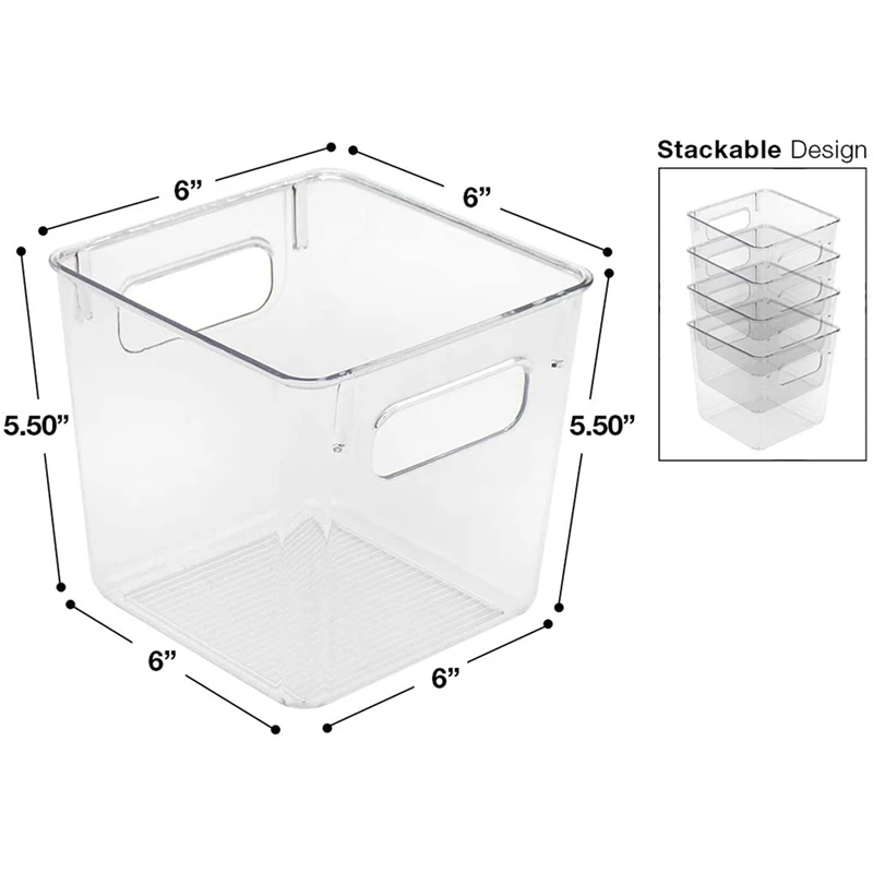 

2 Pcs Kitchen Storage Organizer 4 Adjustable Dividers Deep Bin with 4 Pcs Storage Bins Clear Pantry Organizer Box Bin