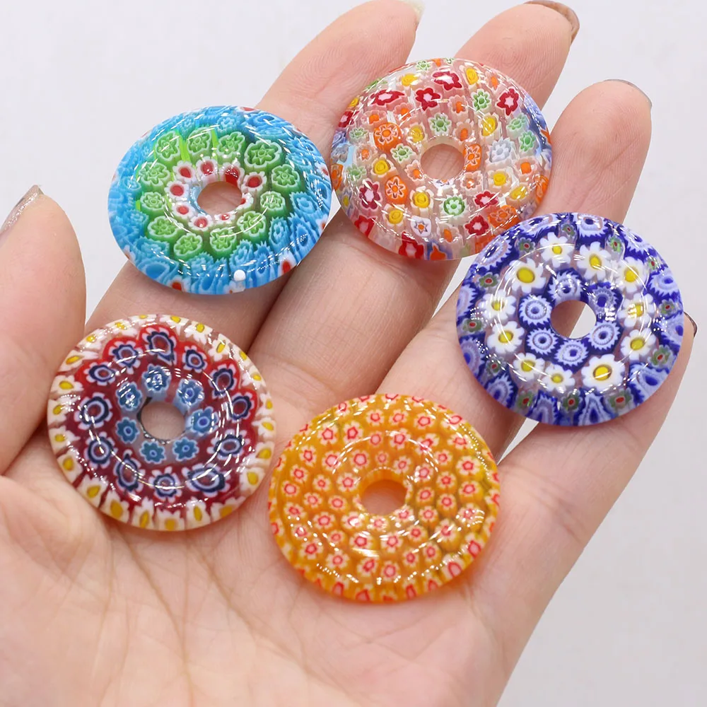 

Natural Stone Pendant Macroporous Beads Coloured Glaze Circular Peace Buckle DIY Jewelry Making Necklace Earrings Bracelet Gift